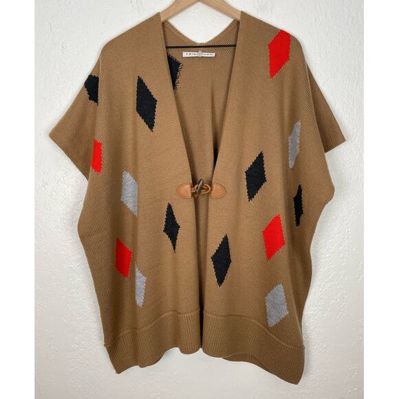 Trina Turk Hadlee Merino Wool Diamond Print Poncho Cape Sweater Size XS - Picture 3 of 6